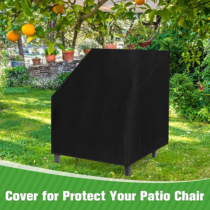 Outdoor Chair Cover Waterproof, High Back Stackable Patio Chair Cover for Lawn Furniture for Protecting (Black, 34Wx30Dx38.5H)