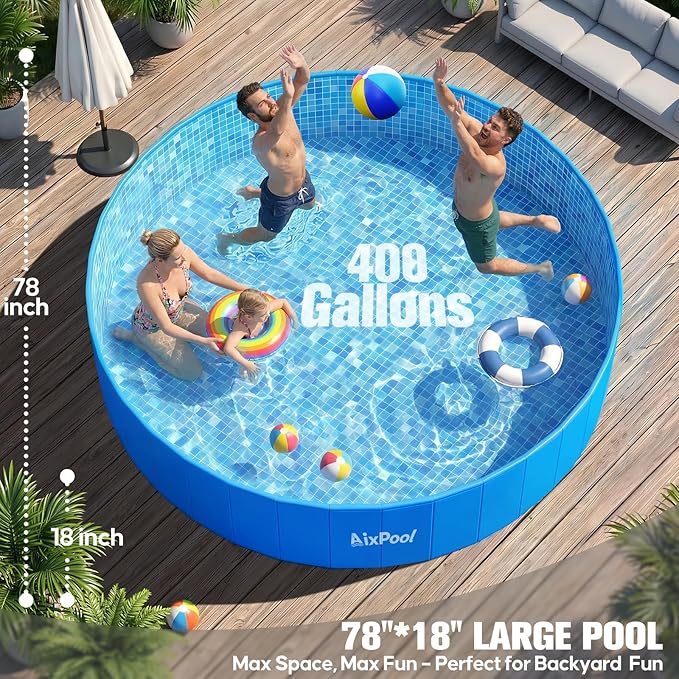 2026 Large Foldable Pool,Non-Inflatable Pool for Adult,Foldable Swimming Pool,Plastic Kiddie Portable Pool,Collapsible Kid Pool for Backyard,Oversized Easy Setup Family Pool for Adult,6.5FT