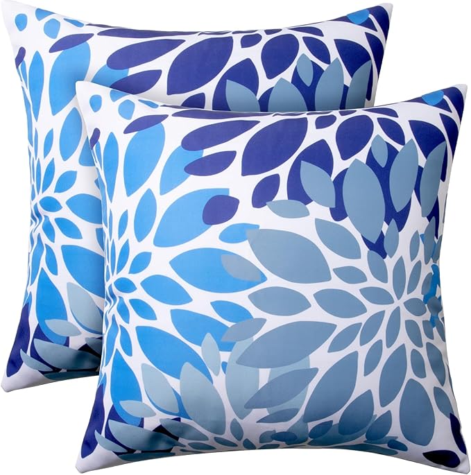 Outdoor Pillows, Pack of 2 18x18 Water Resistant Decorative Throw Pillows, Square Pillows for Couch, Sofa and Patio Furniture(Dark Blue)