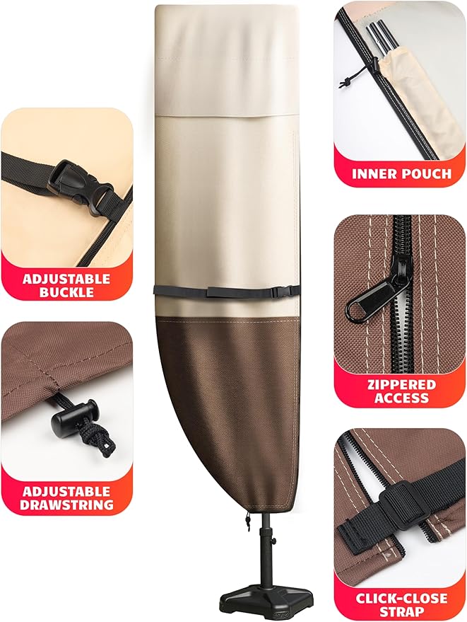 Vailge Patio Umbrella Cover for Double-Sided Umbrella 13-15 Feet, 600D Oxford Outdoor Umbrella Cover Waterproof Windproof, Patio & Outdoor Umbrella Cover with Support Pole, Storage Bag