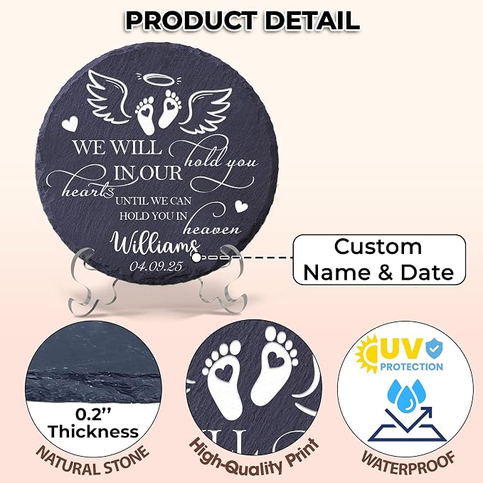 Personalized Miscarriage Garden Stone for Loss of Baby, Miscarriage Sympathy Gifts for Mothers, Weatherproof Natural Slate Stone for Infant Loss Remembrance, Memorial Grave Marker Plaque