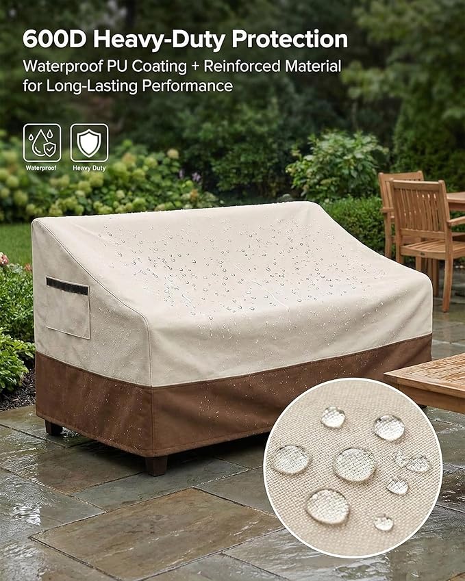 Outdoor Sofa Cover, Waterproof Patio Furniture Cover 78.7W x 38.2D x 35H inches Heavy Duty 600D Oxford Fabric White and Coffea