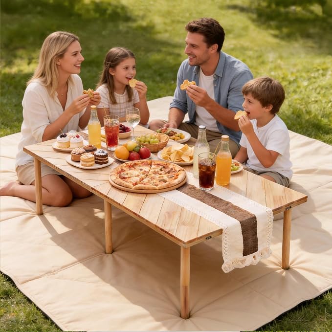 60 x 30'' Folding Picnic Table, Boho Low Picnic Table with Table Runner, No Assembly Required Camping Table Beach Table for Indoor Outdoor Camping, Wedding, Beach, Garden, Party