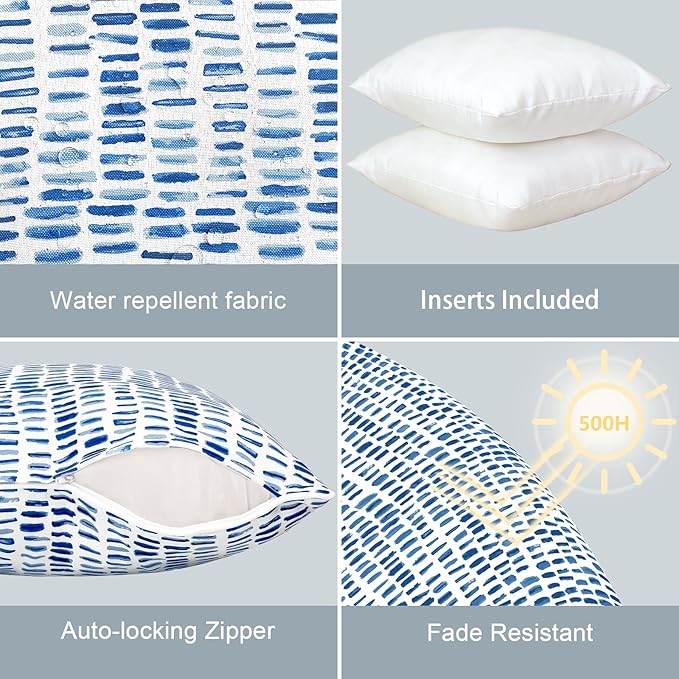 LVTXIII Outdoor Throw Pillows 16x16 Patio Waterproof Square Pillows with Piping Fade Resistant Accent Pillow for Spring Summer Garden Decoration, Set of 2, Pebble Blue