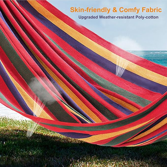 Portable Hammock with Stand for Outside, Heavy Duty Hammock 2 Person,Easy Assembly,440lbs Weight Capacity, Outdoor Double Hammocks for Patio, Garden, Backyard & Beach,Includes Carry Bag (Red)