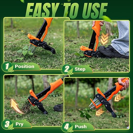Weed Puller Tool - Stand Up Weed Puller with 4-Claw Steel Head, 39" Retractable Handle & Easy-Eject Mechanism for Dandelions, Clover & More, No Bending or Kneeling - Orange