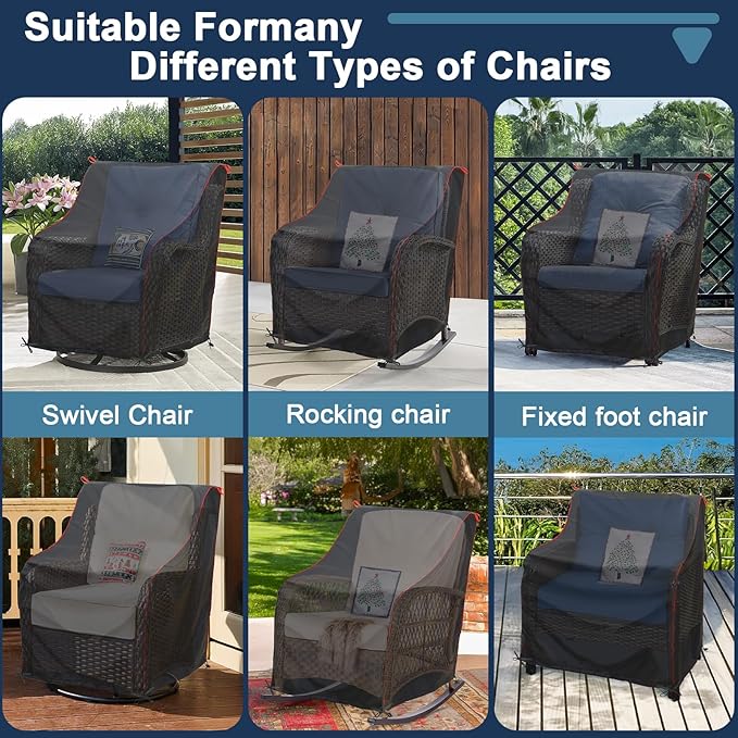 Patio Chair Covers Waterproof, Outdoor Chair Covers, Windproof UV Resistant Patio Furniture Covers for Garden Deck Lawn Chairs (2 Pack, Black)