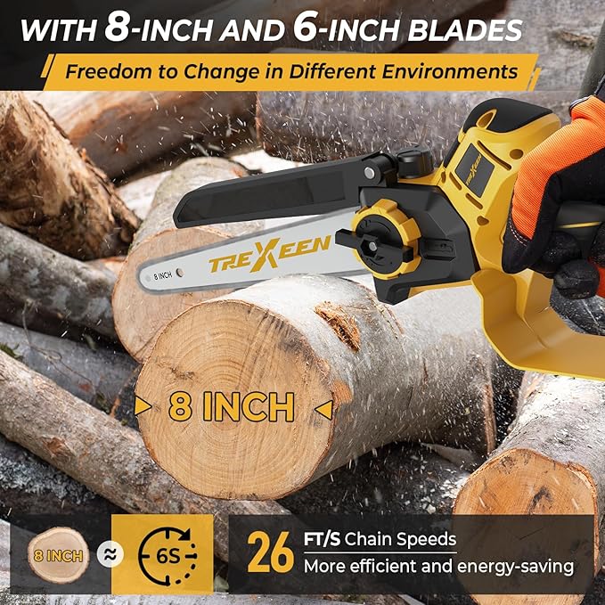 Mini Chainsaw for Dw Battery 20V MAX,8-Inch and 6-Inch 2-IN-1 Cordless Mini Chainsaw,Brushless Chain saw 20v for Wood Cutting, Tree Trimming (Battery Not Included)