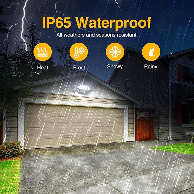 Onforu 80W Dusk to Dawn Outdoor Lighting,Plug in LED Flood Lights,White Outdoor Lights with Remote,8000LM Security Light,IP66 Waterproof Lighting,2Modes 3 Adjustable Heads Light for Garage Yard