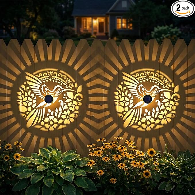 Gardsee Solar Fence Lights Outdoor 2 Pack Deck Step Wall Lights Butterfly Metal Waterproof LED Warm Yellow Light for Garden Post Patio Backyard Yard Decor (Black 4)