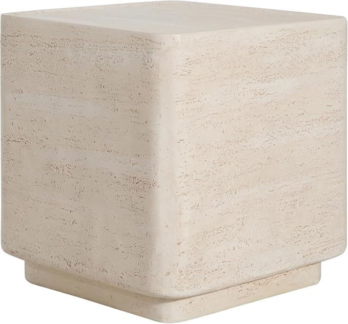 Christopher Knight Home Zax Lightweight MGO Outdoor Side Table, Square Accent Table with Stone-Like Texture, Weather Resistant Small End Table for Indoor/Outdoor Usage, No Assembly, Beige Travertine