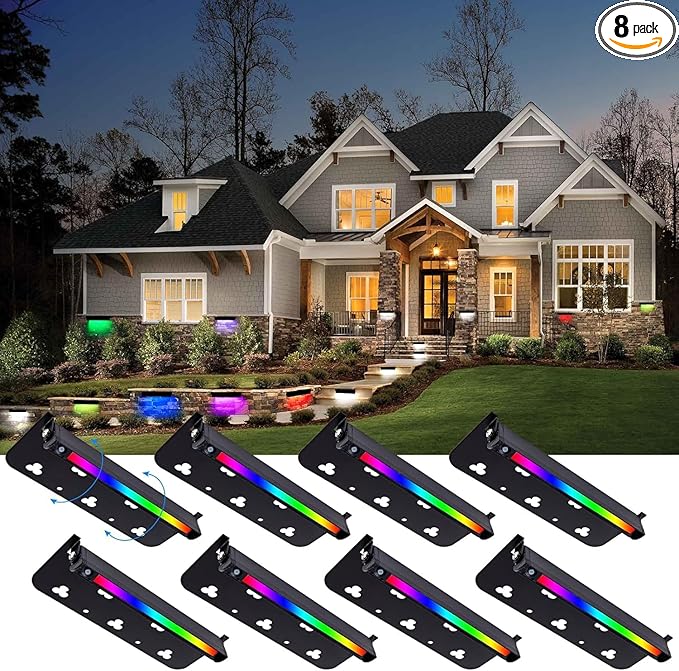 Modern 7inch RGBW LED Hardscape Lighting,9 Modes Color Changing Retaining Wall Lights,12V AC/DC 3W Low Voltage Landscape Lighting,Swivel Outdoor Step Light,50,000Hours Lifespan,8 Packs