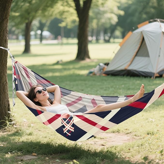 Red Black and White Plaid Pattern 330lb Capacity Hammocks for Camping with Tree Straps Indoor Hammock for Outside Patio Backyard Poolside hamaca inflable para Piscina