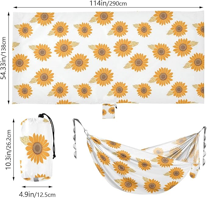 Camping Hammock Outdoor Hammocks for Outside Sunflower White Beach Trees Portable Lightweight with Pockets Tree Straps Indoor Small