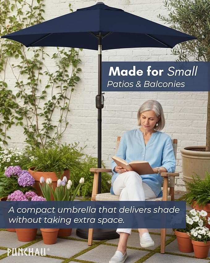 6 Ft Outdoor Patio Umbrella, Easy Open/Close Crank and Push Button Tilt Adjustment - Navy Blue Market Umbrellas