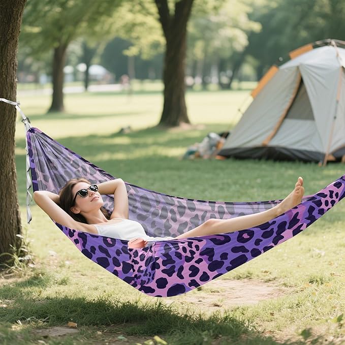 Camping Hammock Outdoor Hammocks for Outside Purple Leopard Skin Texture Beach Trees Portable Lightweight with Pockets Tree Straps Indoor Small