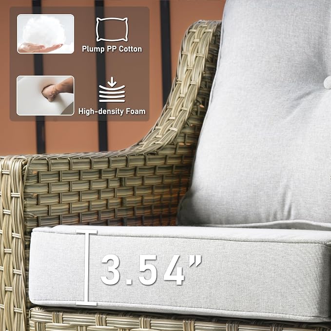 HOOOWOOO 6 Piece Patio Furniture Conversation Sets with Swivel Rocking Chairs,Outdoor Wicker Furniture with Ottoman,All Weather Resistant High Back Rattan Conversational Set(Light Grey Gray)