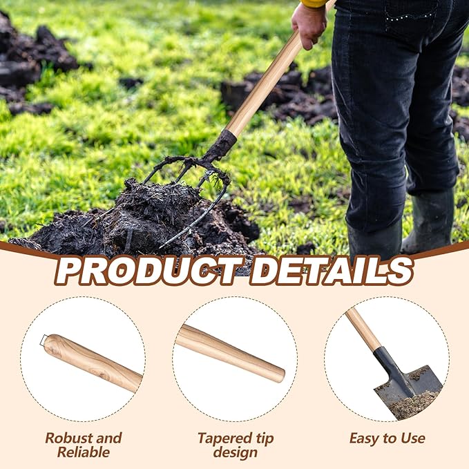 Menkxi 2 Pcs 54" Wooden Shovel Handle Replacement for Long Handle Shovels Garden Tool