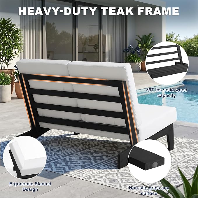 Pia Ricoo 4 Piece Patio Furniture Sets, Outdoor Loveseat Sofa Set with 2 Chairs & Coffee Table, Patio Conversation Set for Backyard, Deck, Lawn, Beige, Dark Wood