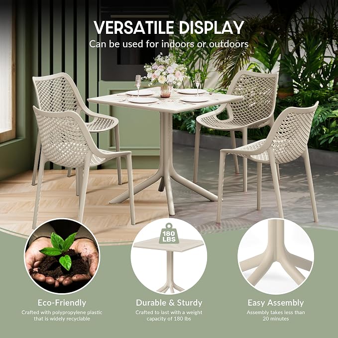 WestinTrends Playa 31.5" Square Plastic Outdoor Patio Dining Table for 4, Sand
