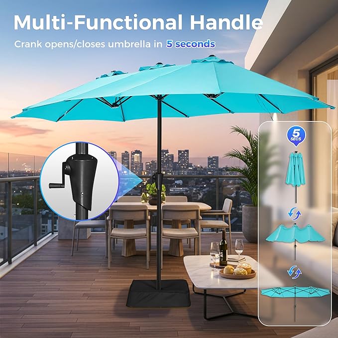 SUPERJARE 13FT Outdoor Patio Umbrella with Base Included, Double Sided Pool Umbrellas with Fade Resistant Canopy, Large Table Umbrella for Deck, Market, Backyard - Light Blue
