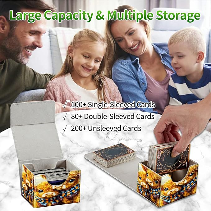 Card Deck Box for MTG, Cards Storage Box Fits 120+ Sleeved, Leather Small Size Strong Magnetic Closing Card Case for Board Games Magic TCG CCG Baseball Collection, Scarf Scalper