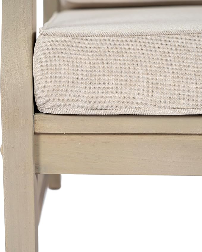 Christopher Knight Home Alex Acacia Wood Outdoor Patio Furniture Set for 6, Patio Sofa Set with Cushions, Patio Conversation Set with Sectional Sofa+Club Chairs and Coffee Table, Light White+Sand