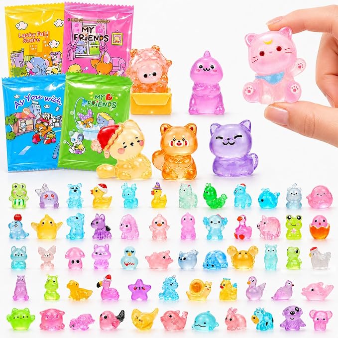 EKisemio 220Pcs Mini Resin Animals Blind Bags, Glow Mystery Figures Bags | Luminous Animals Figures Variety Pack , Glow in The Dark Designs, for Kids’ Collecting, Hide Games, Classroom Rewards