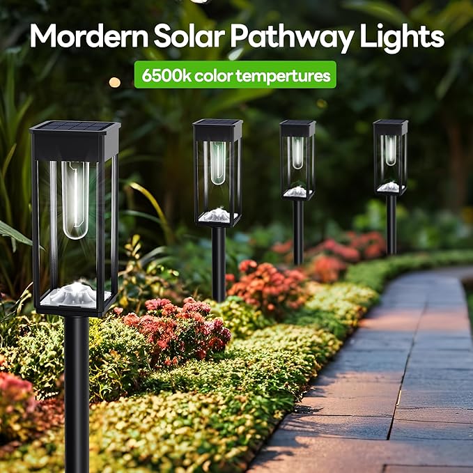 COXSENI Solar Pathway Lights Outdoor IP65 Waterproof, 6 Pack 6500K LED Auto On/Off Walkway Landscape Light for Yard Lawn Garden Patio Driveway Outside Decor, Cool White