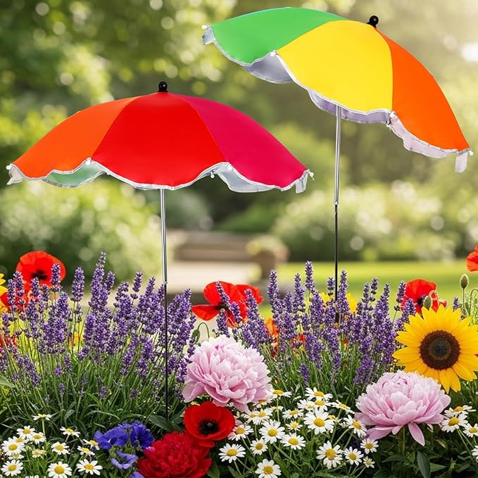 4 Pack Plant Umbrellas for Outdoor Plants 25" Larger Garden Umbrella Sun Shade with Adjustable Angle 40" Higher Sun Protection Cover Shade for Plants, Potted Flower,Garden Bed
