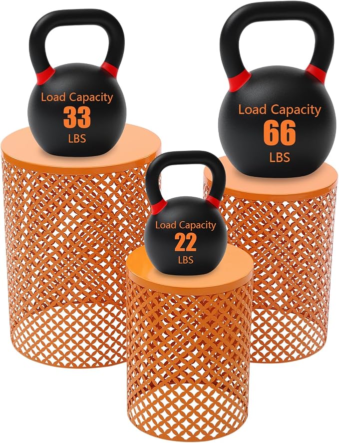 Set of 3 Outdoor Side Table, Garden Stool for Patio, Metal Accent Table Modern End Table, Patio Side Table for Garden, Balcony, Bedroom Indoor Outdoor Decorative, Terracotta Orange