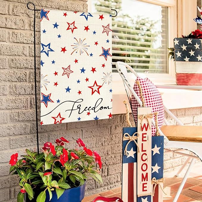 AVOIN colorlife 4th of July Freedom Garden Flag 12x18 Inch Double Sided Outside, Independence Day Patriotic American Stars and Stripes Yard Outdoor Decoration