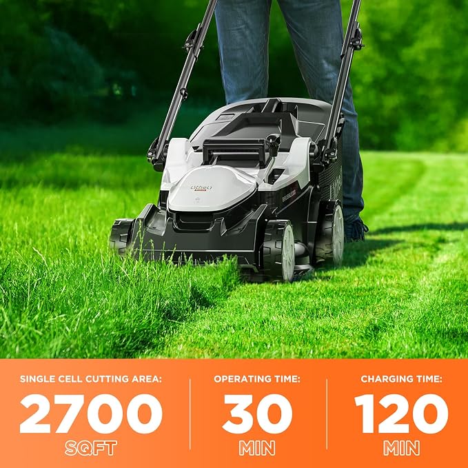 Litheli 16.7" Electric Lawn Mower Cordless, Brushless Lawnmower with 6-Height Adjust and 2 x 4.0Ah Batteries, for Garden and Yards