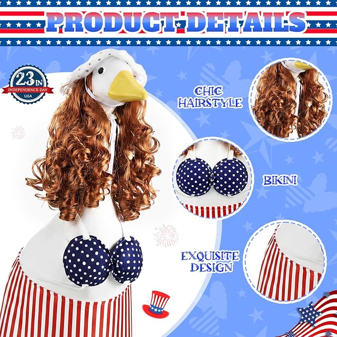 4th of July Porch Goose Outfit, American Flag Goose Dress, 250th Anniversary Patriotic Bikini Clothes, Red White Blue Costume for 23" Gooses Statue Decoration Patio Yard Lawn Outdoor Decor