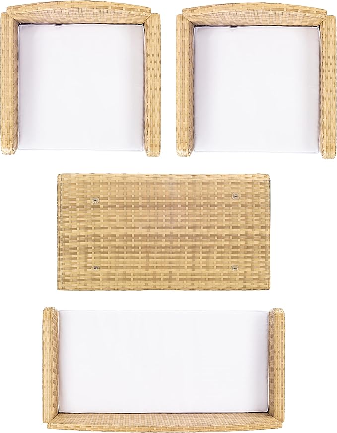 SAFAVIEH Outdoor Collection Aboka Natural/White Cushion 4-Piece Conversation Patio Set PAT7505D