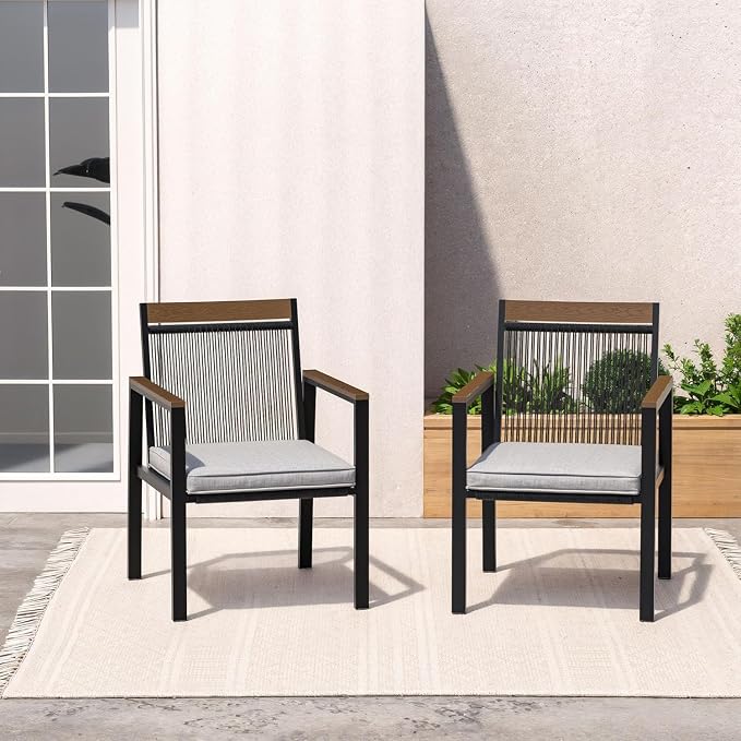 Patio Dining Chair Sets, Outdoor Metal Dining Furniture Set, 2PCS Patio Chairs with Cushions for Backyard, Deck