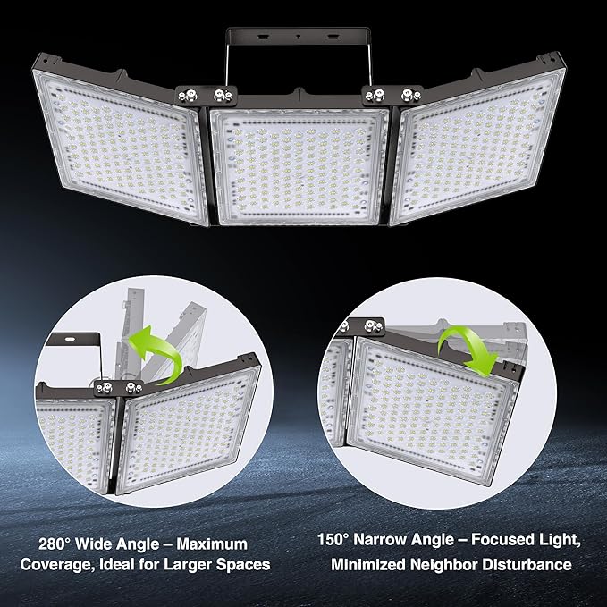 STASUN 900W LED Flood Light, Mini Series Stadium Lighting, 90000LM 6000K Daylight White, IP66 Waterproof, 3 Adjustable Panels, Outdoor Floodlight for Football, Basketball Court, Tennis, Soccer Field