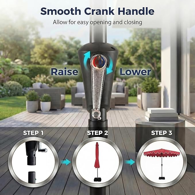 Happygrill 10 FT Patio Umbrella with Weighted Base Included, Outdoor Market Umbrella w/Push Button Tilt & Crank, 8 Heavy-Duty Metal Ribs, Air Vent, Sunshade Canopy for Garden Deck Pool Backyard (Wine)