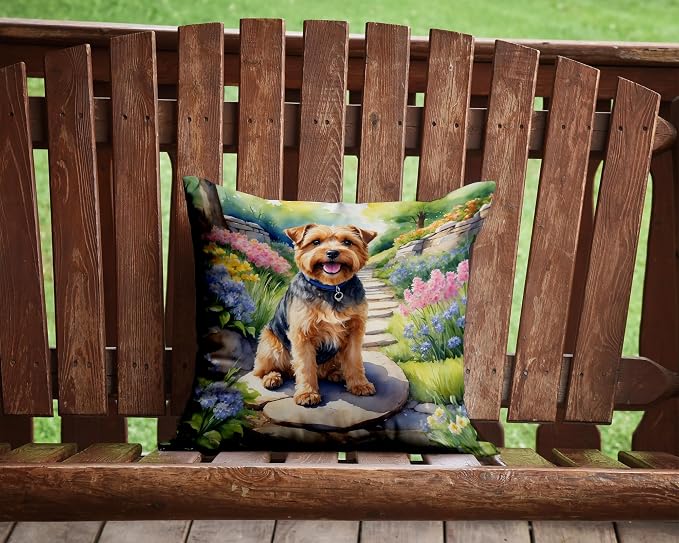 Caroline's Treasures Norfolk Terrier Spring Path Throw Pillow Machine Washable, Indoor Outdoor Decorative Pillow for Couch, Bed or Patio, 14Hx14W