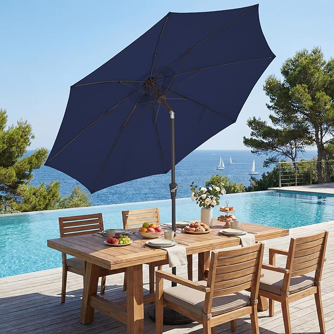 JEAREY 9FT Outdoor Patio Umbrella,Market Table Umbrella with 8 Fiberglass Ribs, Pool Umbrella with Tilt and Crank, UV Protection Lightweight & Wind-Resistant for Lawn, Garden, Deck and Backyard, Navy