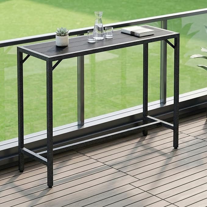 TLSUNNY Outdoor Bar Table, 47" Patio Counter Height Table, High Top Furniture w/HDPE Top, E-Coating & Hammer-Finish Frame, Adjustable Foot, All Weather for Hot Tub,Balcony,Poolside,Kitchen