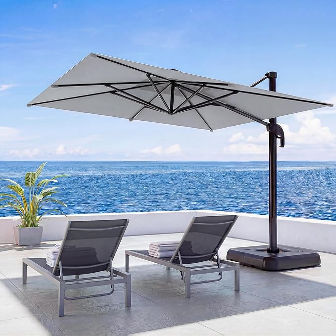 LAUSAINT HOME Cantilever Patio Umbrella, 360° Rotating Offset Umbrella with Aluminum Frame, Large Square Sunshade for Backyard, Pool, Deck, Lawn (Square, Khaki)