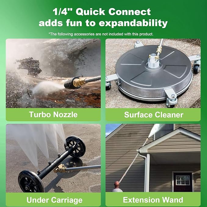 5000PSI 4.0GPM Heavy Duty Electric Pressure Washer with 33 FT Extension Hose, 4 QCNozzles and 500ml Foam Cannon for Cars/Fences/Driveways/Patios/Home Cleaning, Green