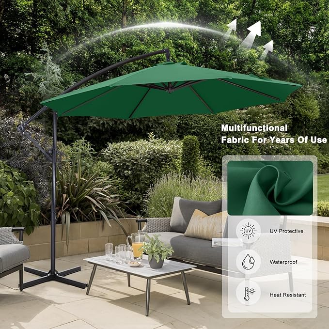 ABCCANOPY 10FT Cantilever Patio Umbrella with base included, 360° Rotation Outdoor Offset Umbrella for Backyard, Deck, Poolside (Green)