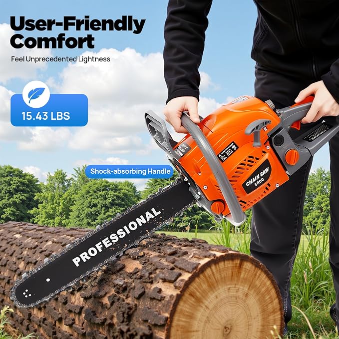 Gas Chainsaw 20 Inch, 58CC 2 Stroke Gasoline Powered Chainsaw, Single Cylinder Air-cooled Handheld Cordless Petrol Chain Saws for Cutting Wood Outdoor Garden Farm Home