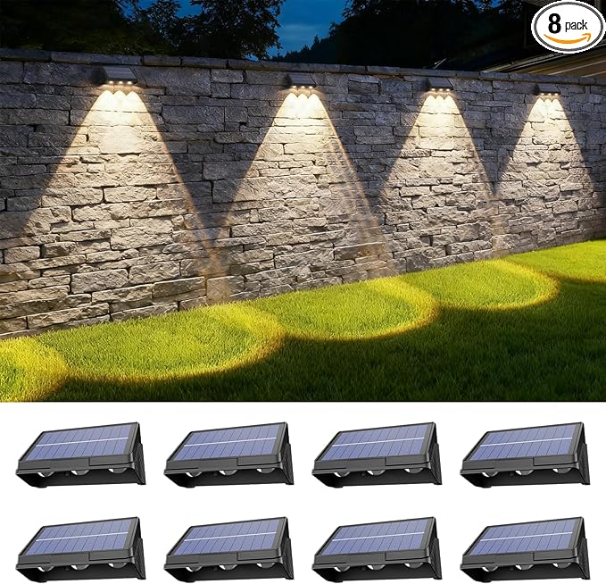 Onforu Solar Fence Lights,8 Pack Solar Lights Outdoor,3 Modes (Warm/Neutral/Cool White) for Outside,Dusk to Dawn Outdoor Lighting,IP65 Waterproof Deck Lighting for Patio,Step,Backyard,Railing,Wall