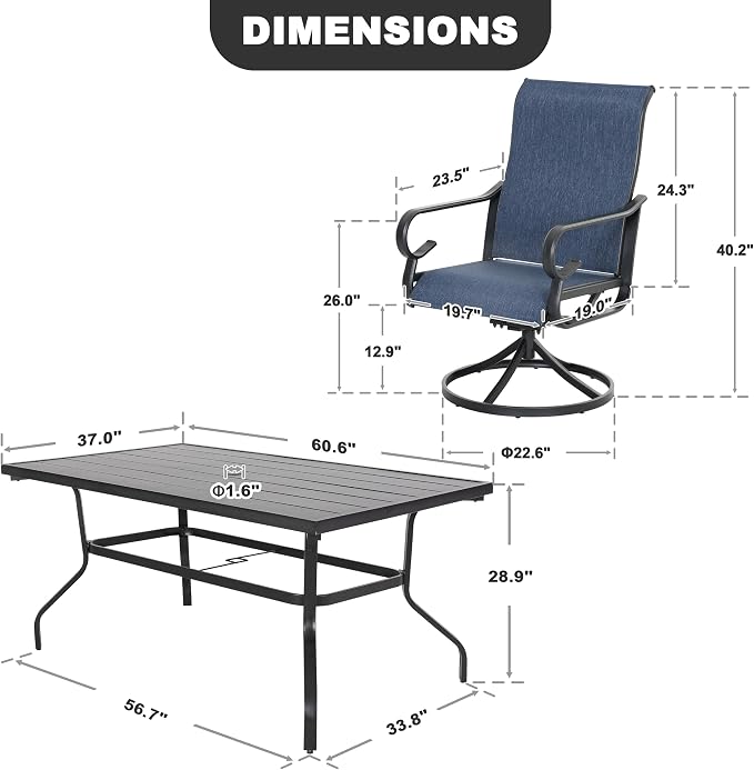 NUU GARDEN 7-Piece Outdoor Dining Set for 6, Swivel Rocker Patio Chairs