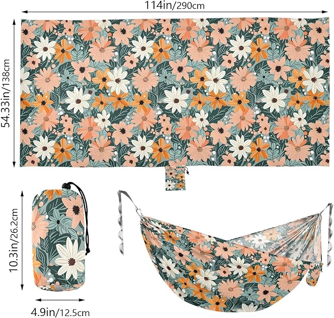 Camping Hammock Outdoor Hammocks for Outside Summer Flowers Leaves Beach Trees Portable Lightweight with Pockets Tree Straps Indoor