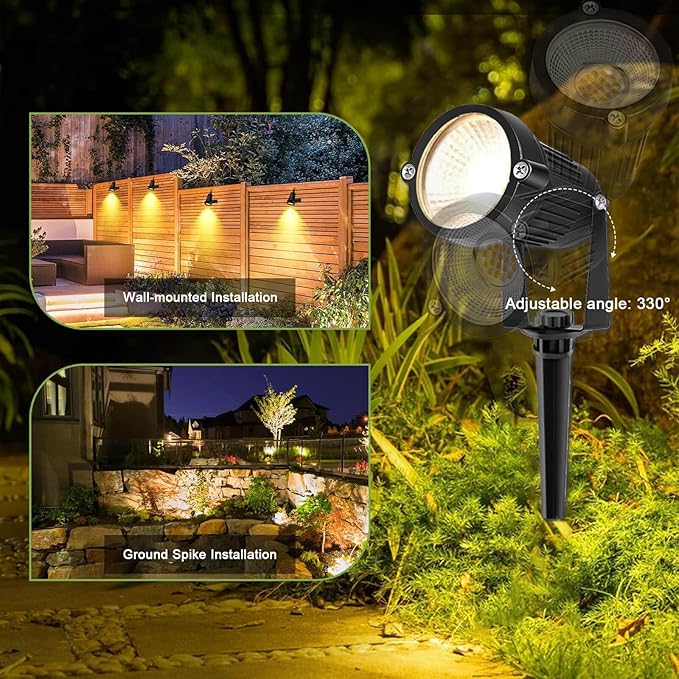 Low Voltage Landscape Lighting, 12V LED Outdoor Landscape Spotlights Outside Graden Pathway Lights, Plug in Spot lights with Waterproof Transformer for House Yard Flag Tree Lawn Decor Warm White