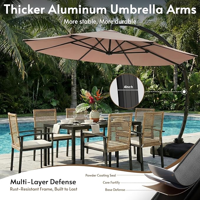 11FT Cantilever Patio Umbrella with Base Included, Large Cantilever umbrella with 360°Rotation, Heavy-Duty Offset Outdoor Umbrella for Patio,Pool,Garden and Backyard (Pink)